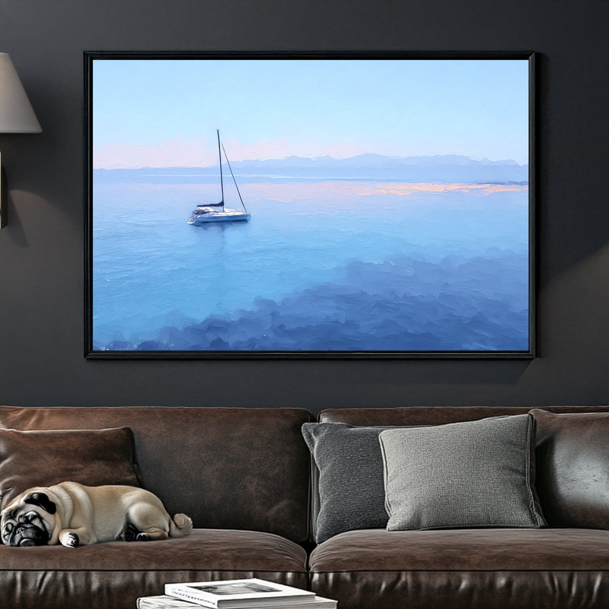sailboat on tranquil blue ocean wall art