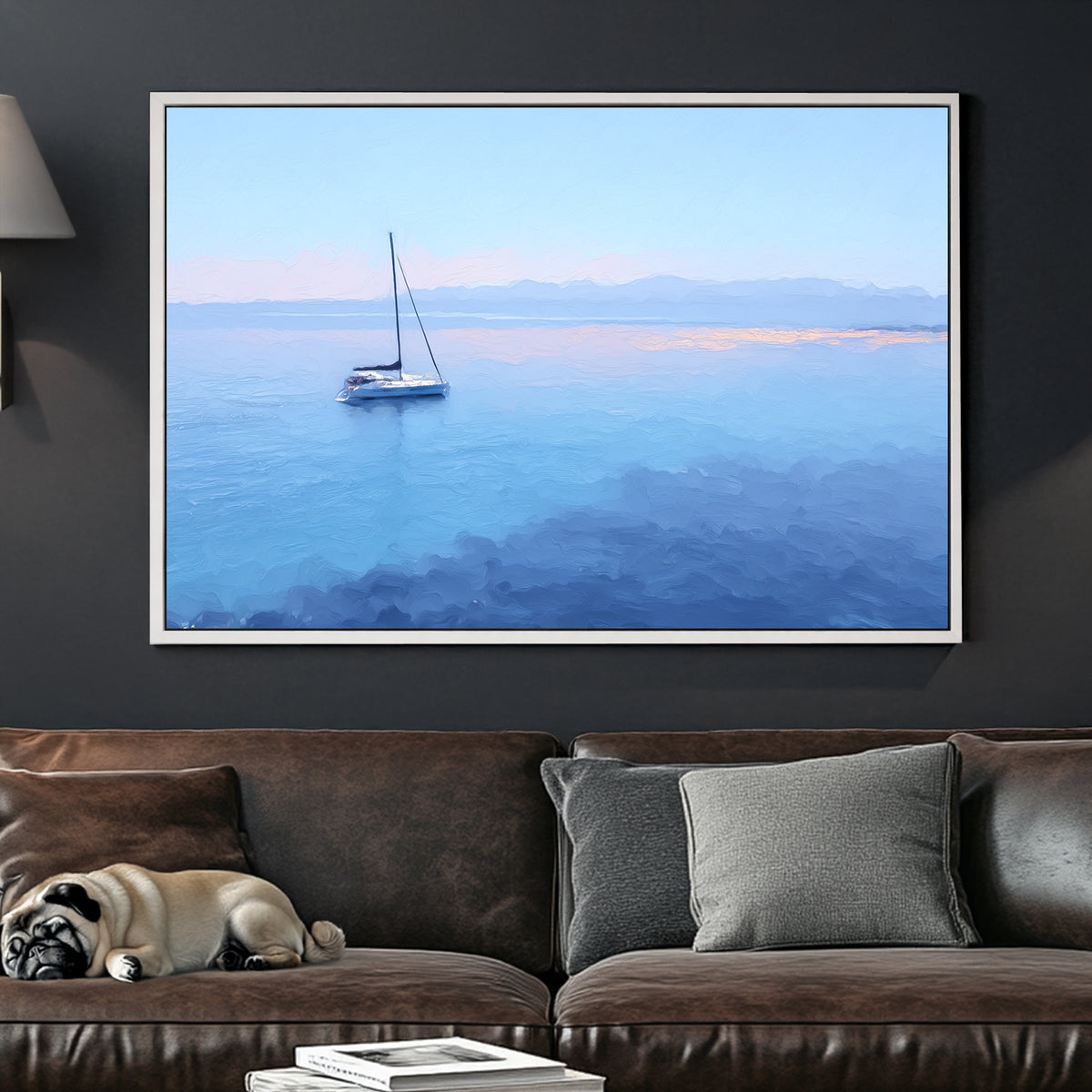 sailboat on tranquil blue ocean wall art