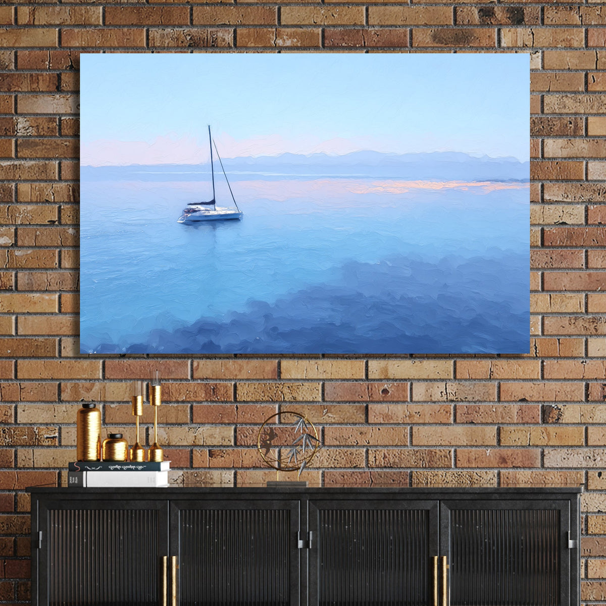 sailboat on tranquil blue ocean wall art
