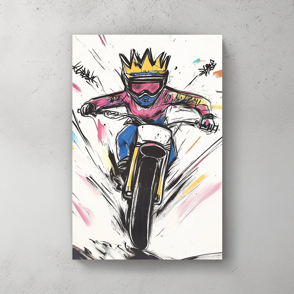 graffiti style motorcycle rider wall art
