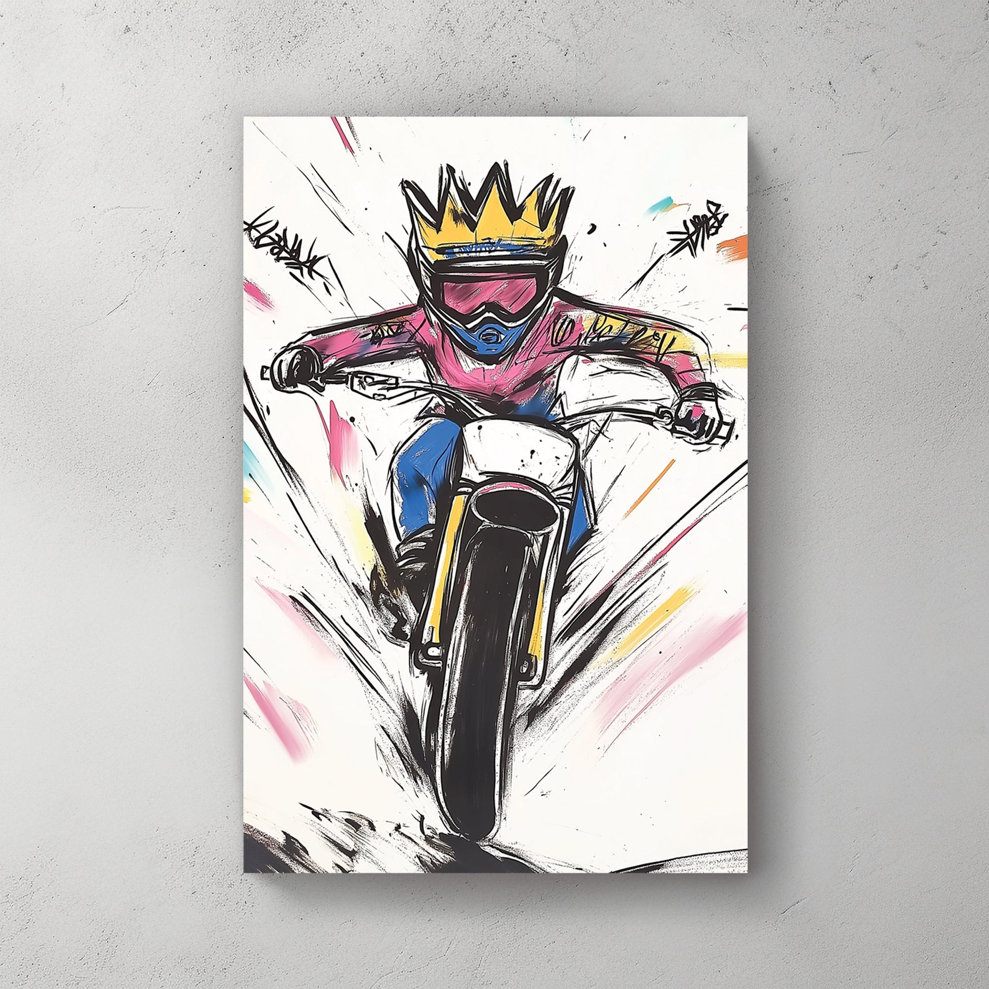 graffiti style motorcycle rider wall art