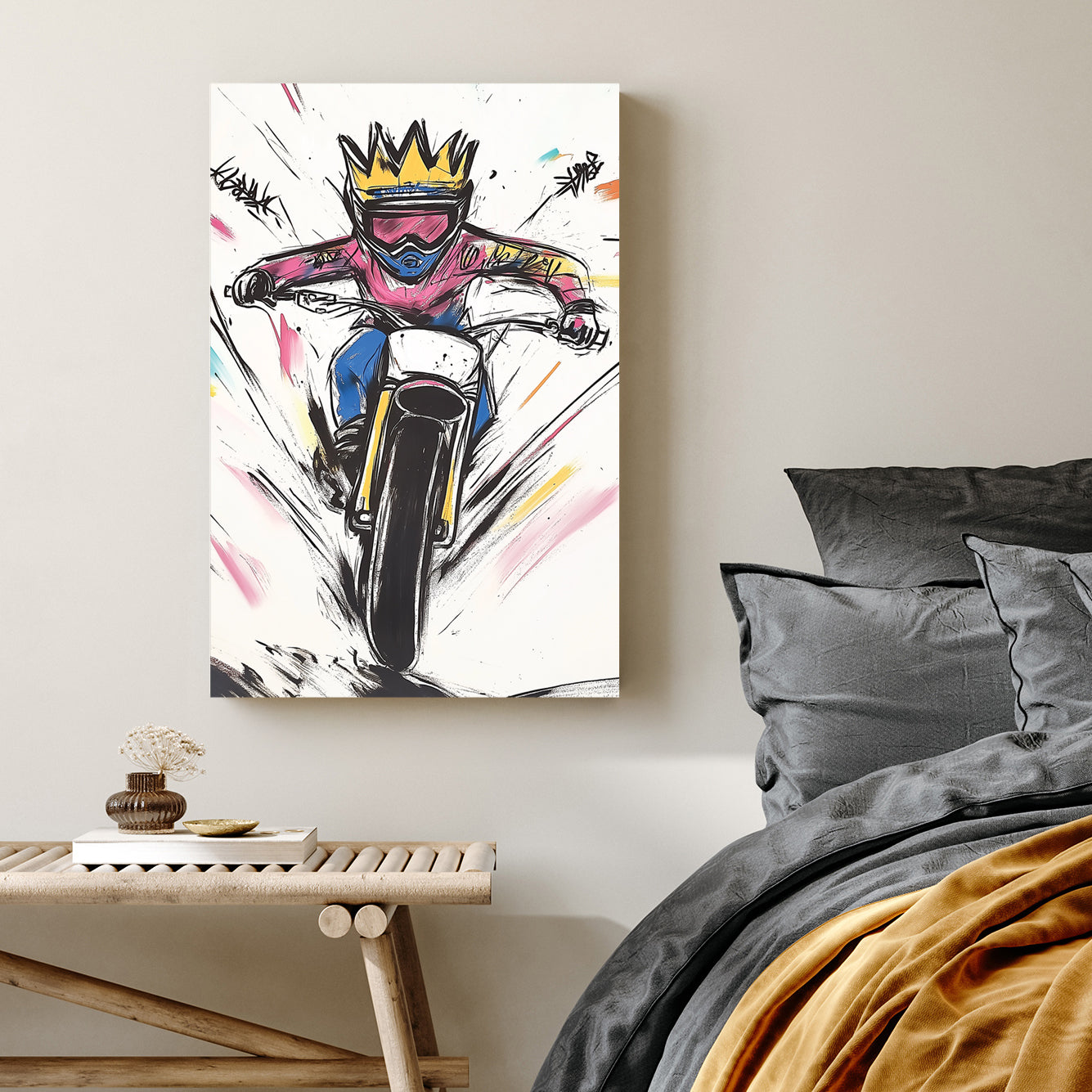 graffiti style motorcycle rider wall art