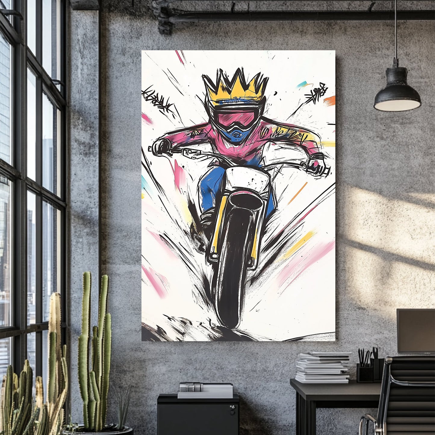 graffiti style motorcycle rider wall art