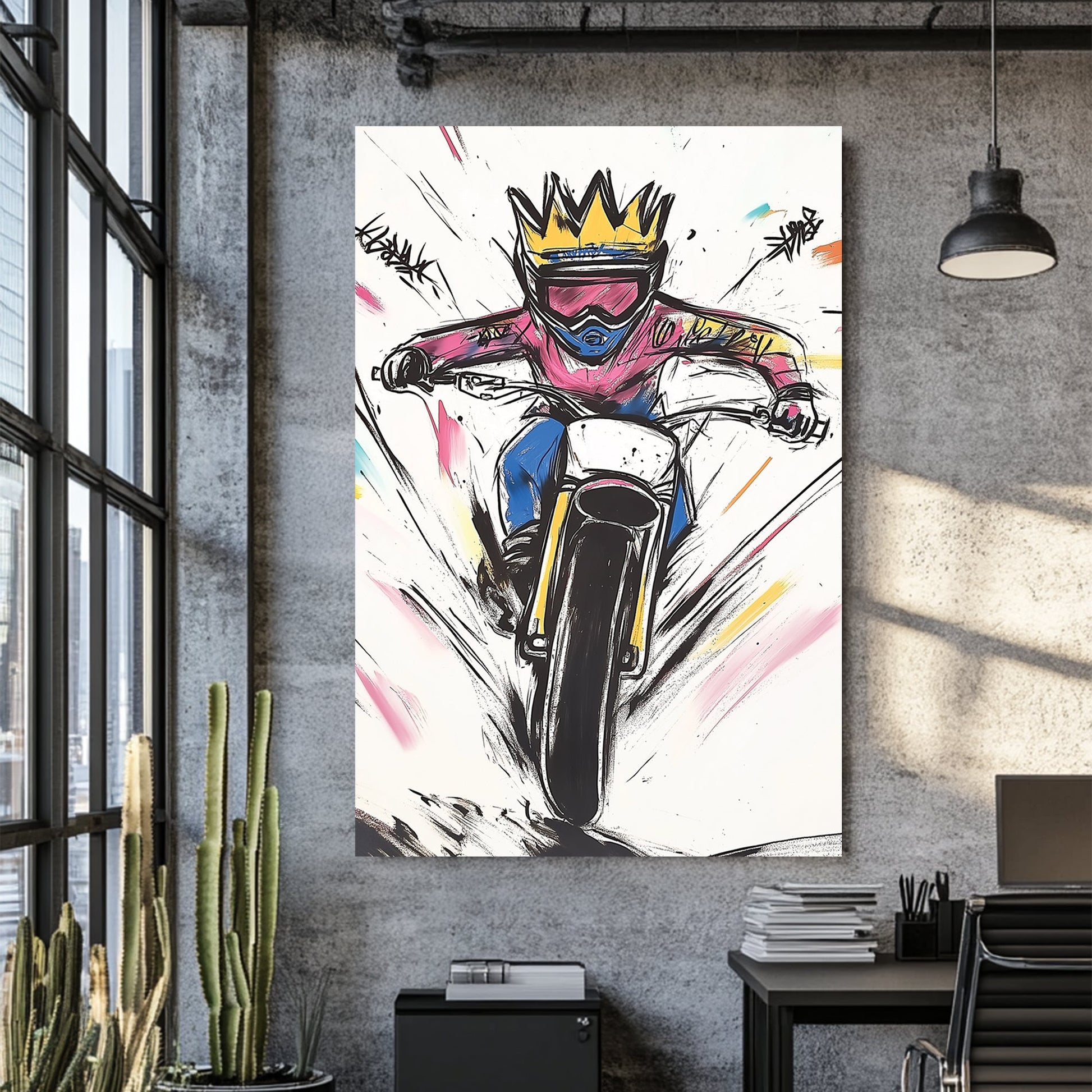 graffiti style motorcycle rider wall art