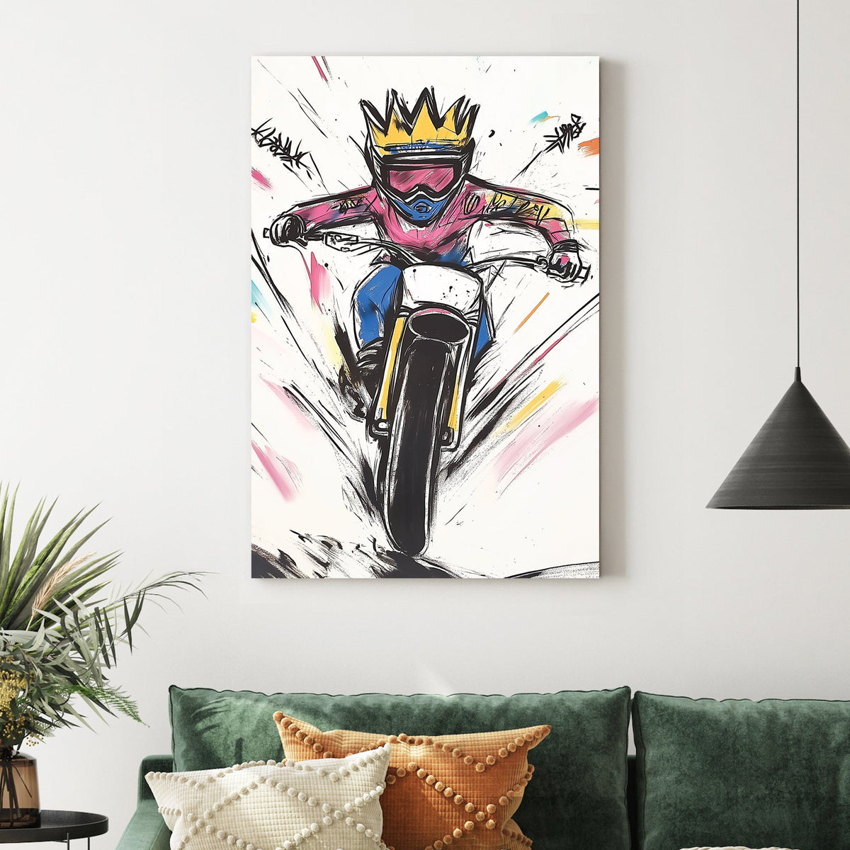 graffiti style motorcycle rider wall art