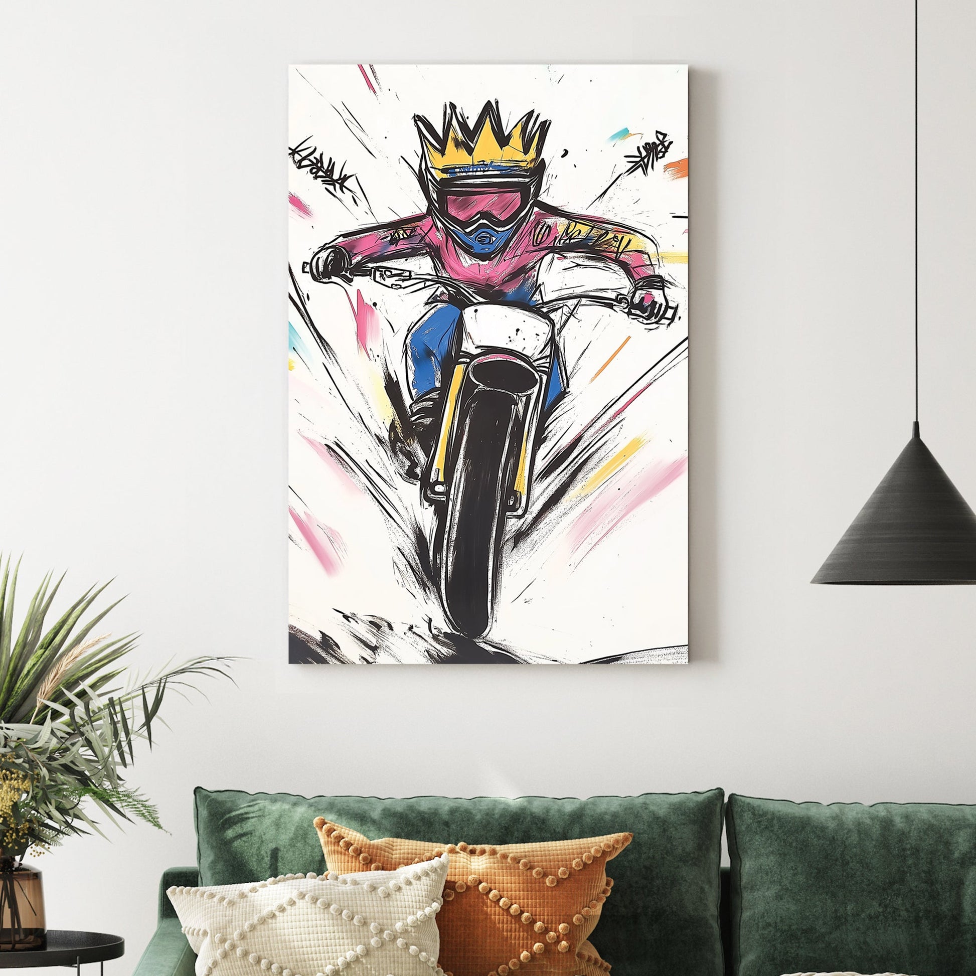 graffiti style motorcycle rider wall art
