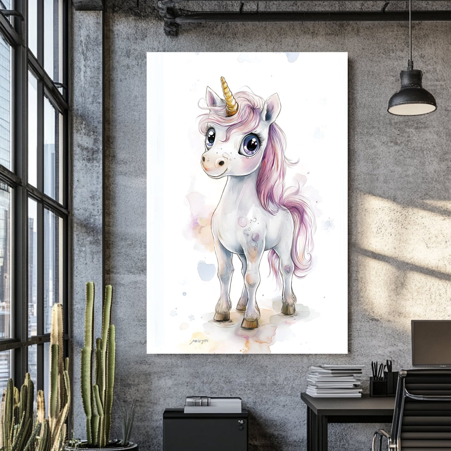 cute unicorn illustration wall art