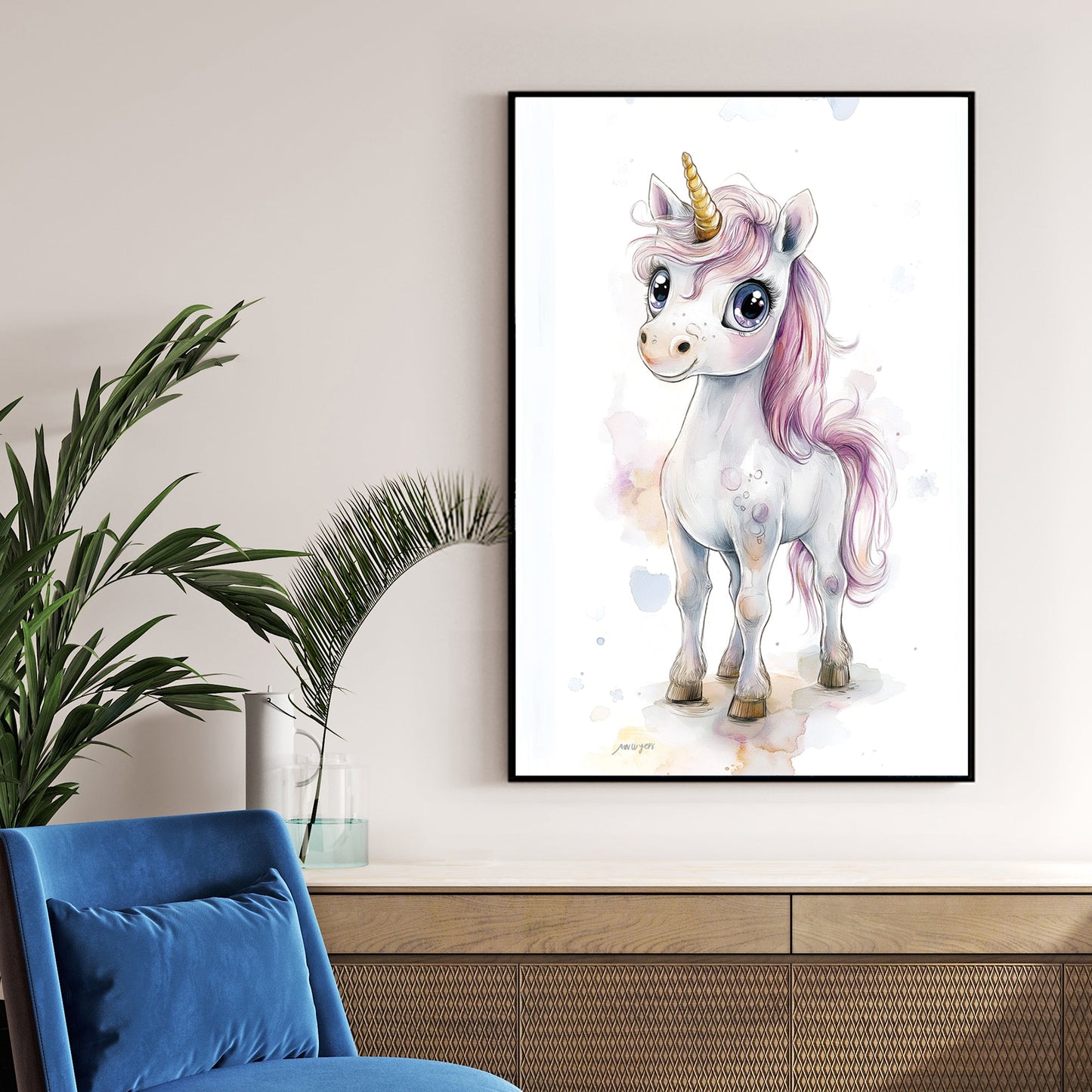 cute unicorn illustration wall art