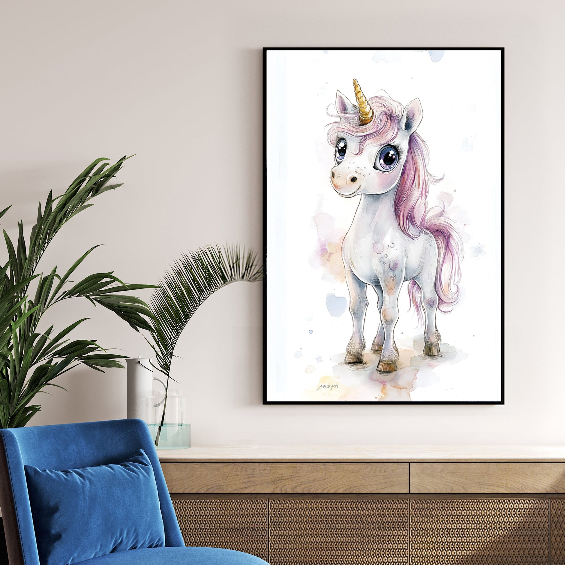 cute unicorn illustration wall art