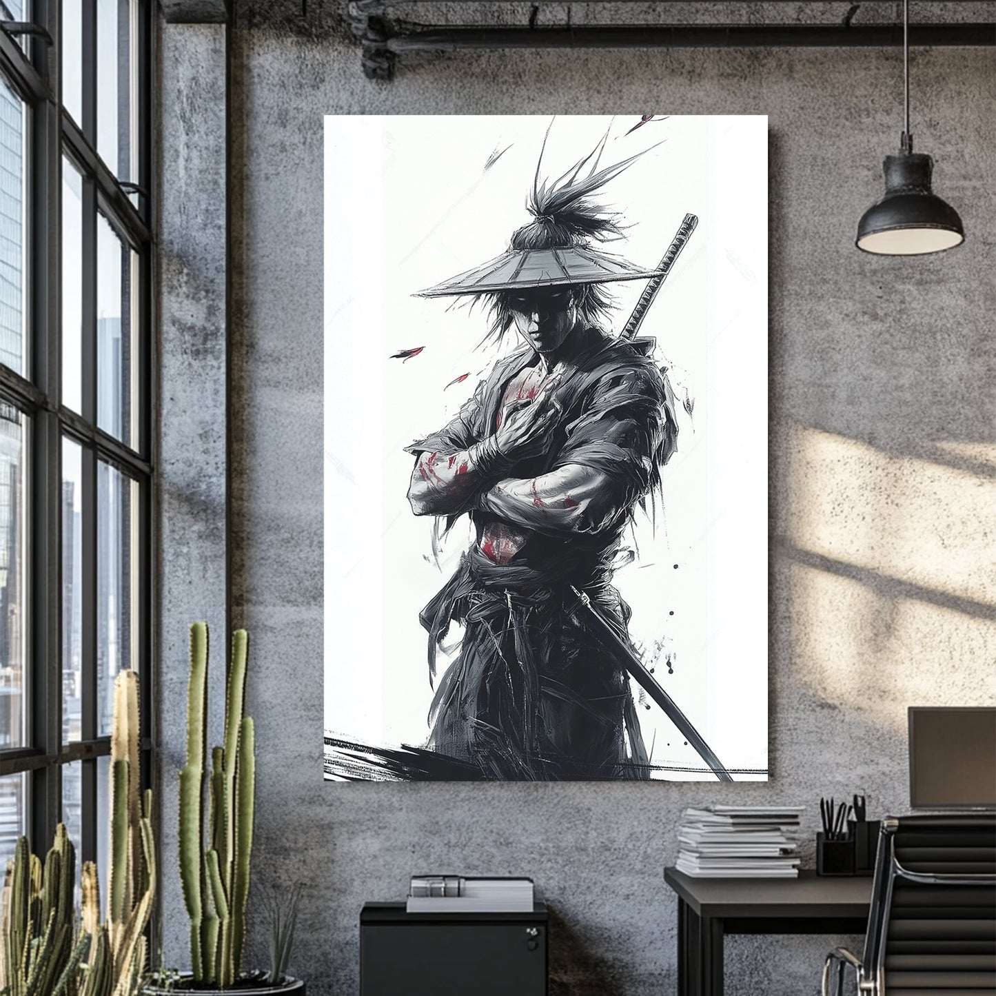 samurai warrior ink wall art