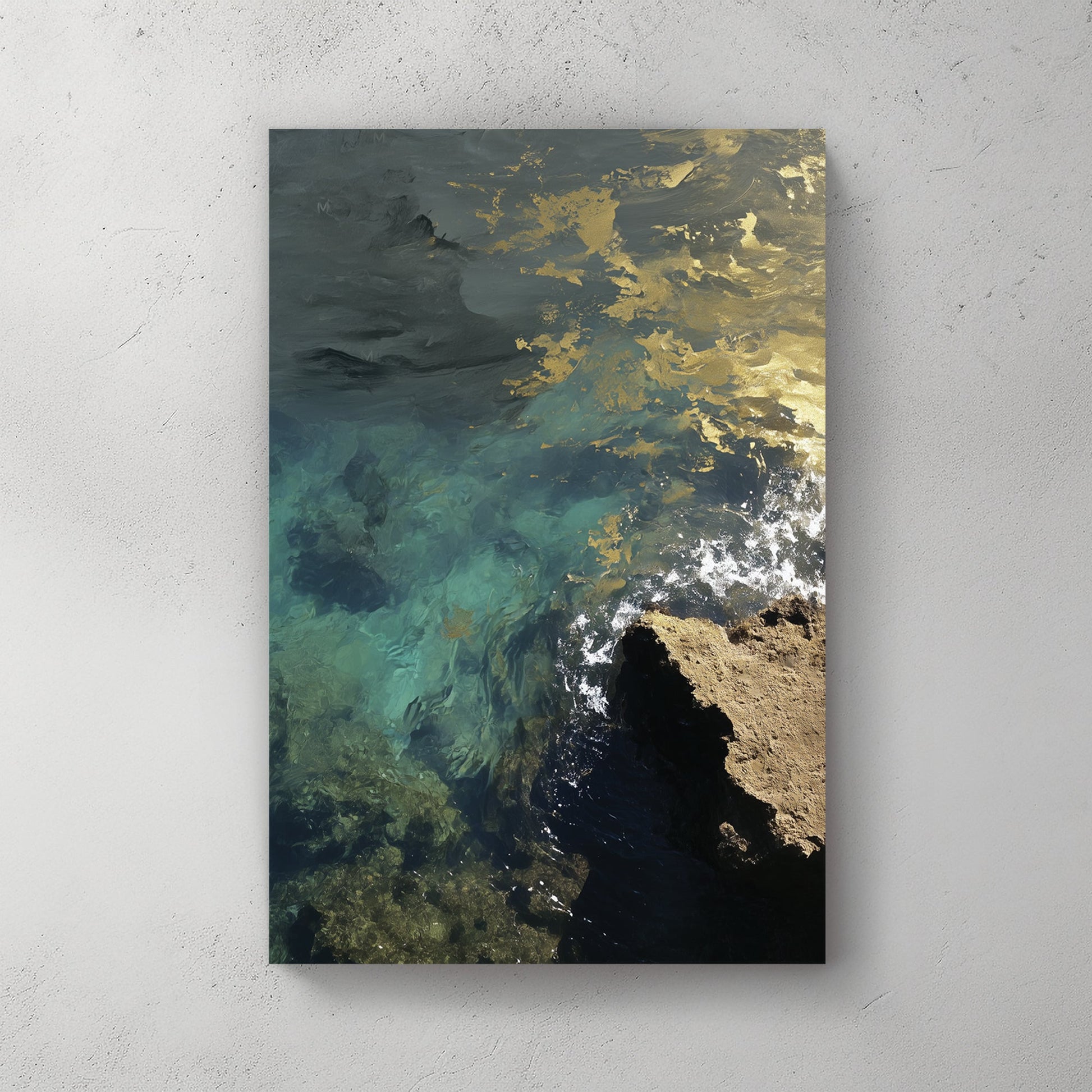 coastal ocean water with gold reflections wall art