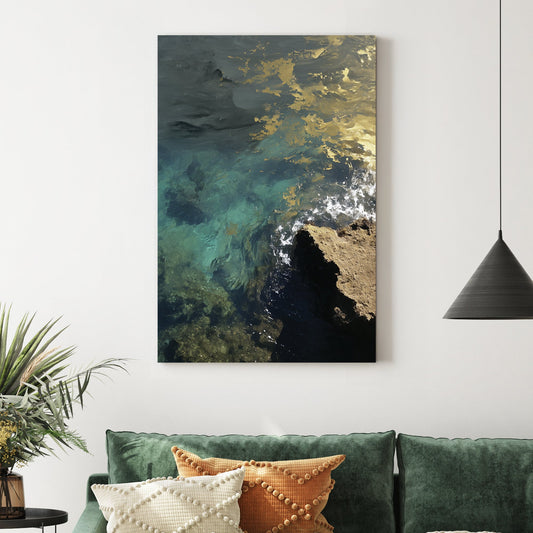 coastal ocean water with gold reflections wall art