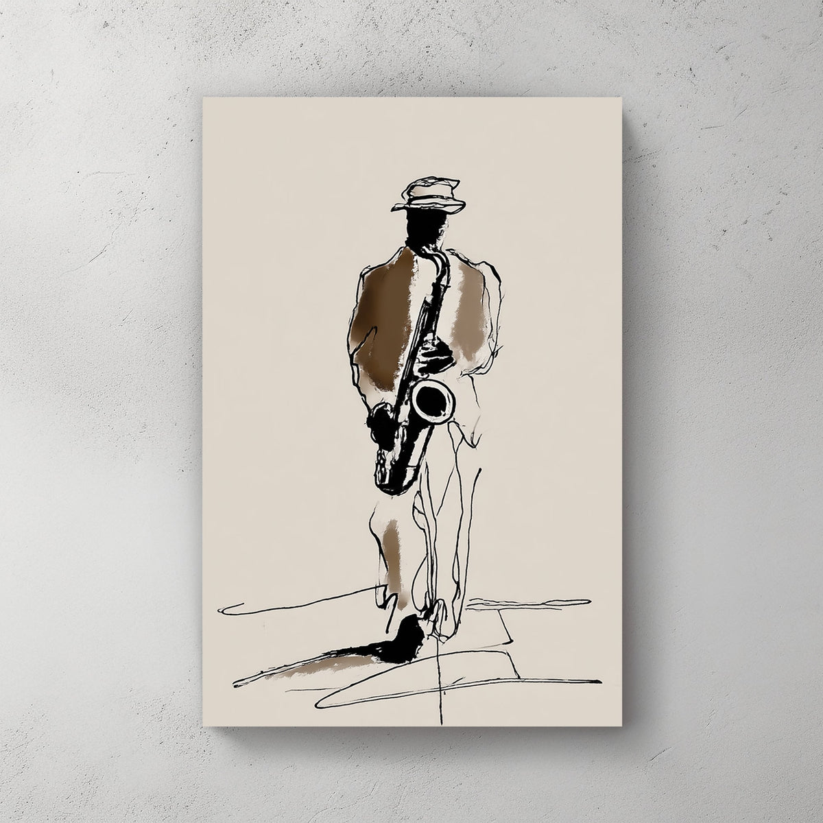 minimalist jazz saxophone player wall art