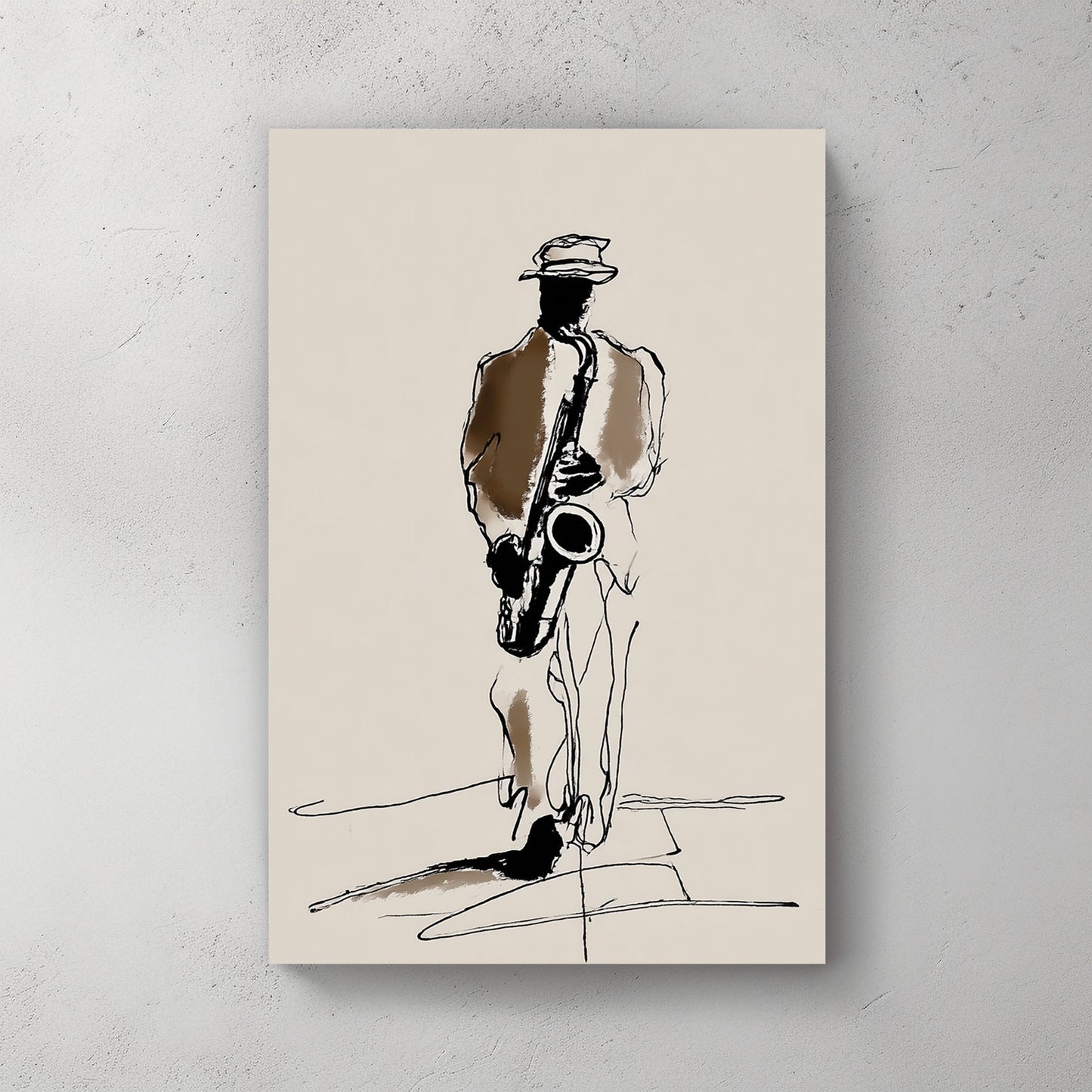 minimalist jazz saxophone player wall art