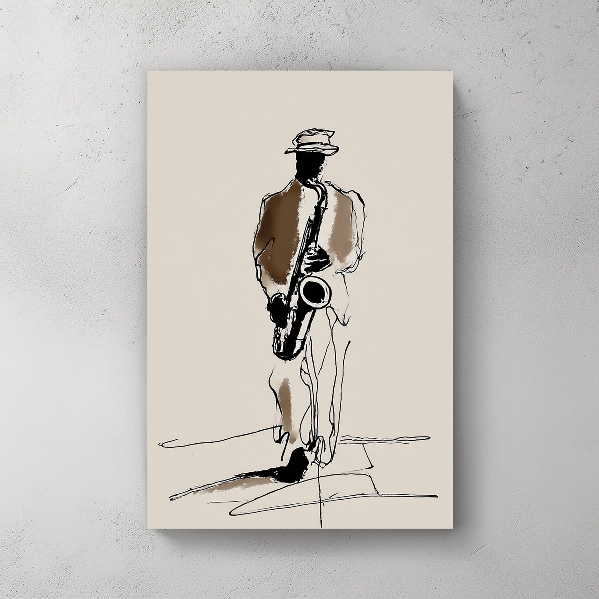 minimalist jazz saxophone player wall art