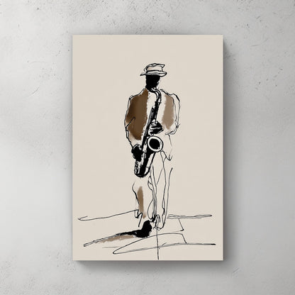 minimalist jazz saxophone player wall art