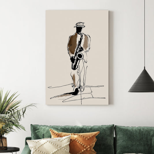 minimalist jazz saxophone player wall art