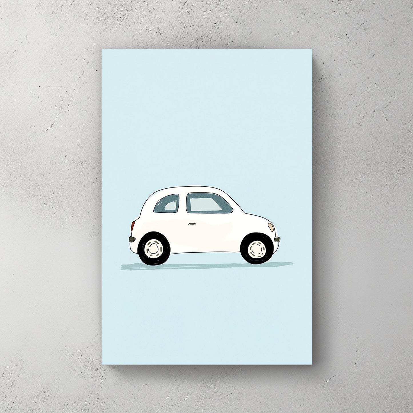 minimalist white car illustration wall art