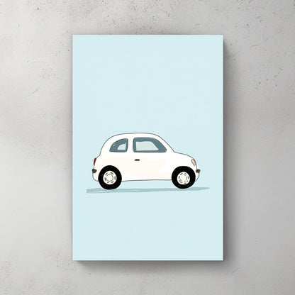 minimalist white car illustration wall art