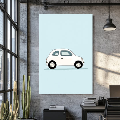 minimalist white car illustration wall art