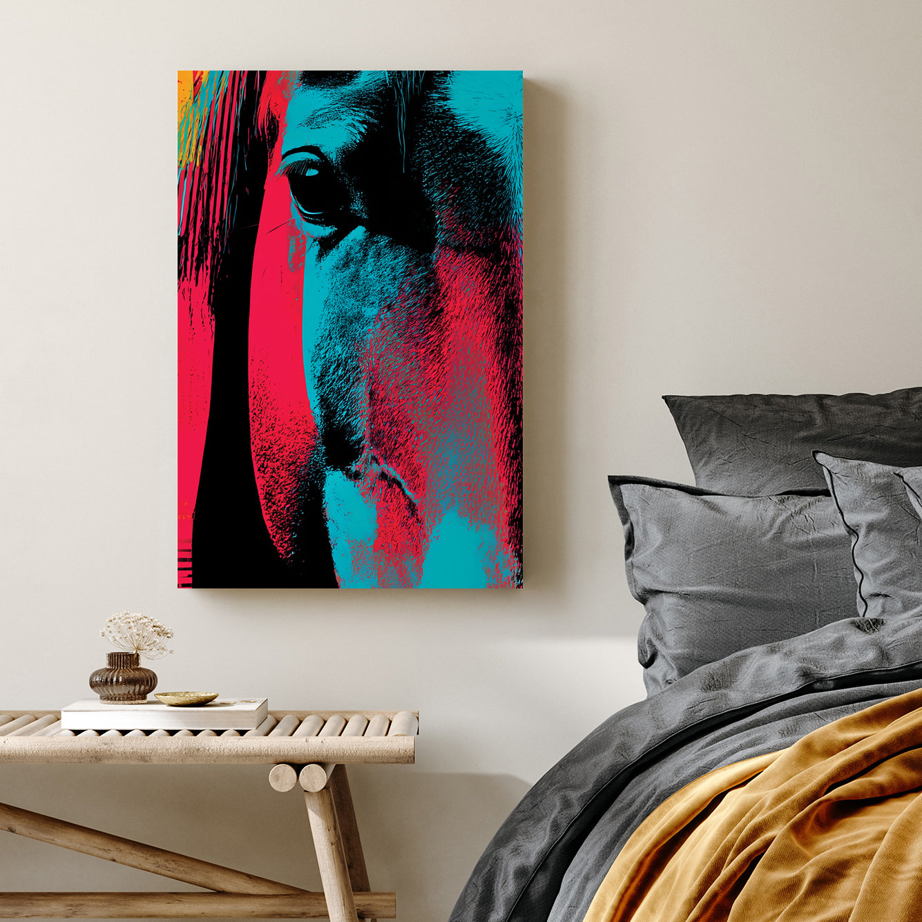neon horse close-up wall art