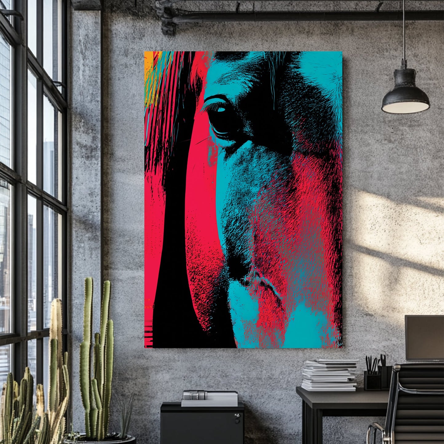 neon horse close-up wall art