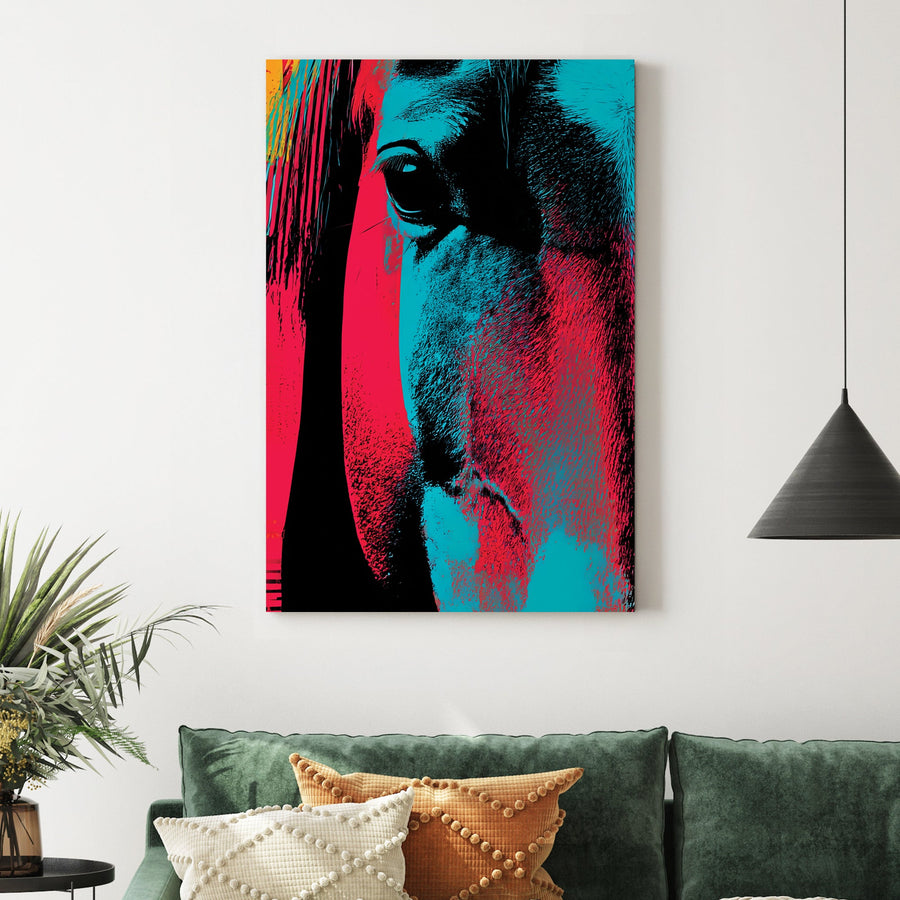 neon horse close-up wall art