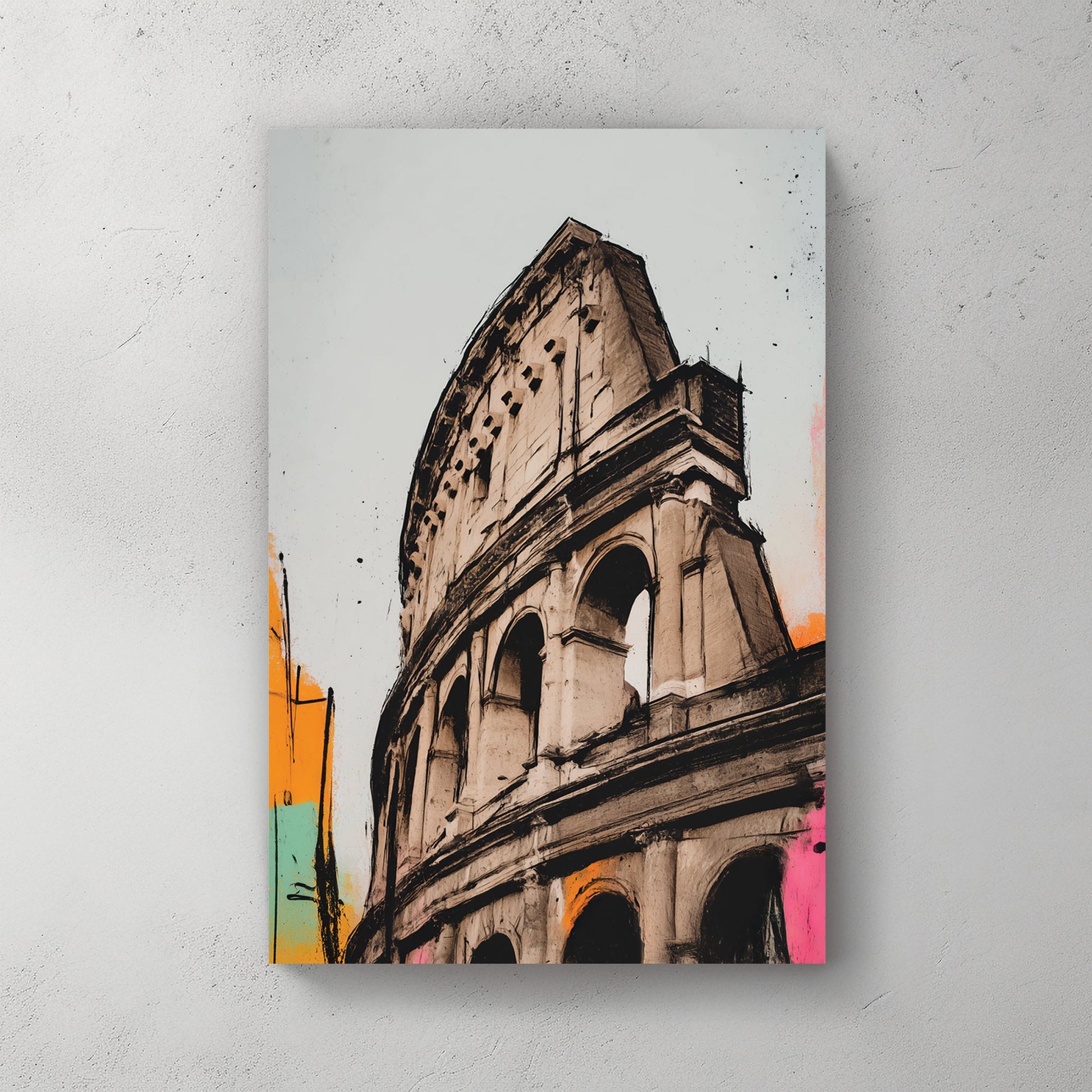 Colosseum architecture wall art with colourful accents