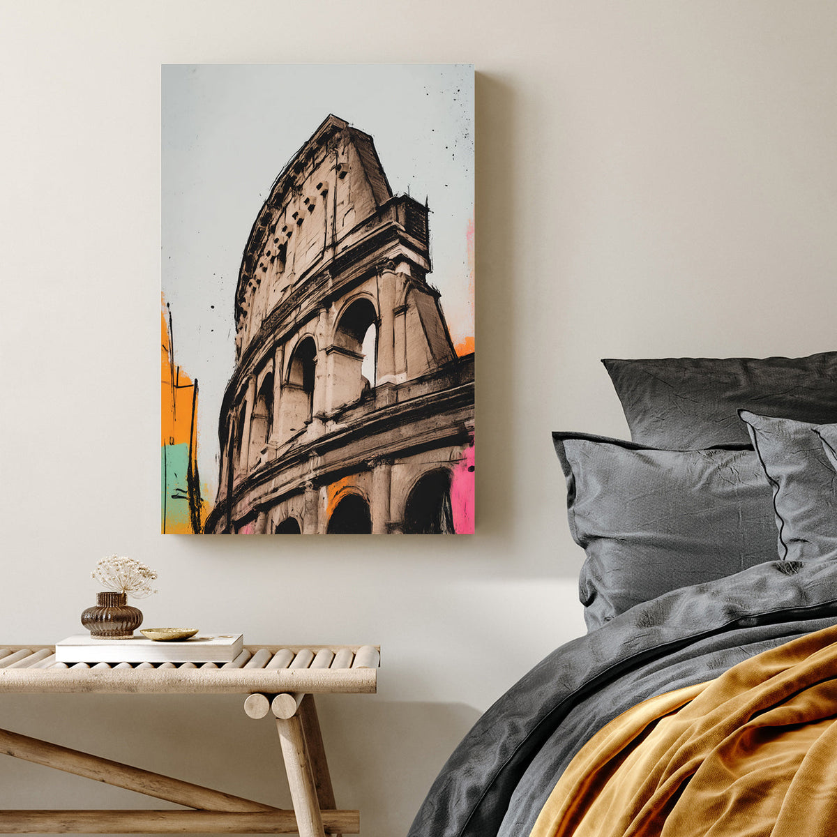 Colosseum architecture wall art with colourful accents