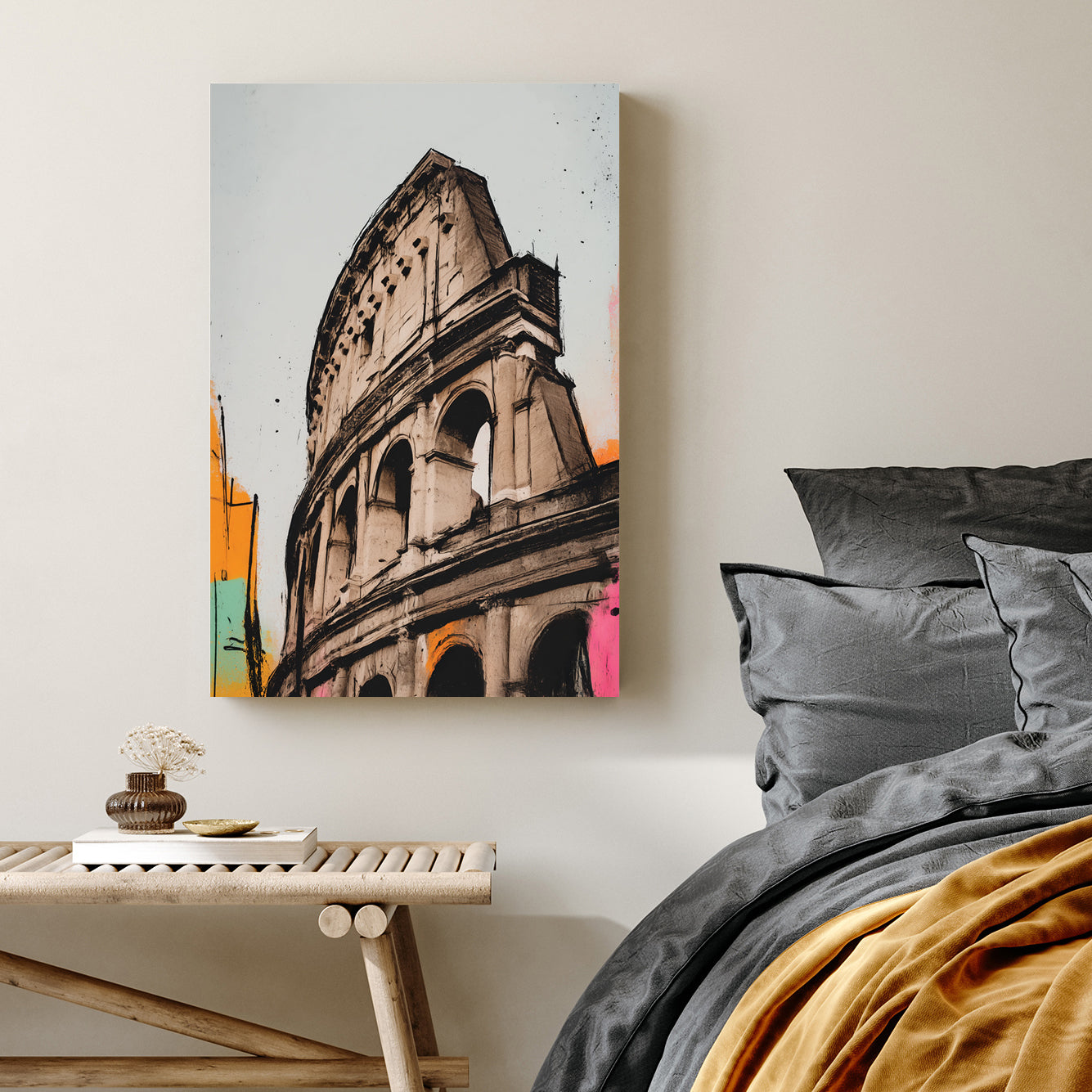 Colosseum architecture wall art with colourful accents
