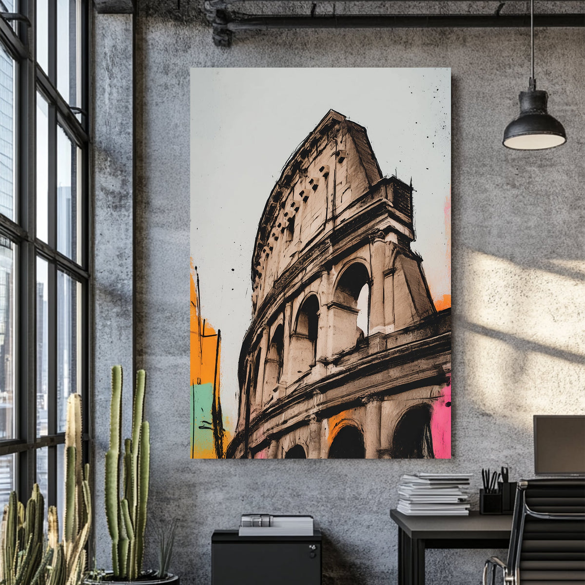 Colosseum architecture wall art with colourful accents