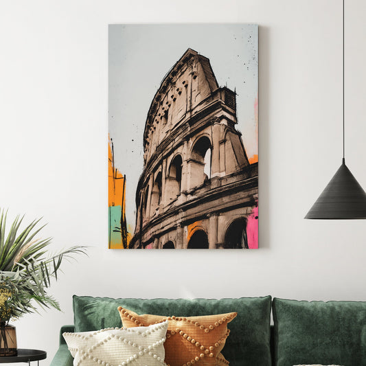 Colosseum architecture wall art with colourful accents