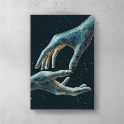 futuristic glowing hands reaching digital wall art