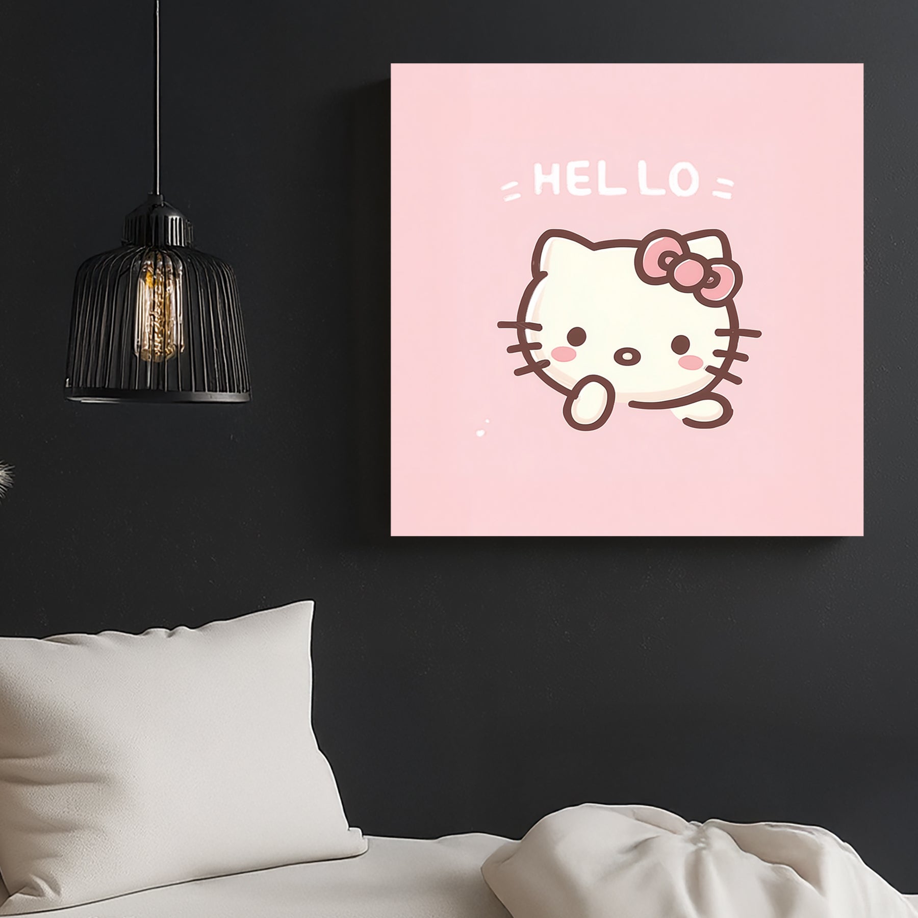 cute hello kitty pink cartoon wall art