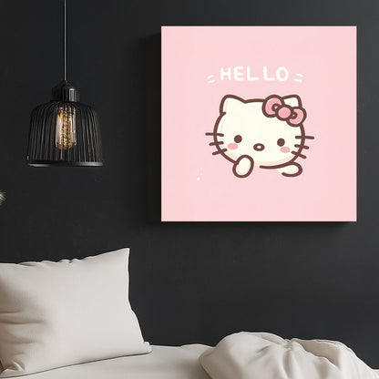 cute hello kitty pink cartoon wall art