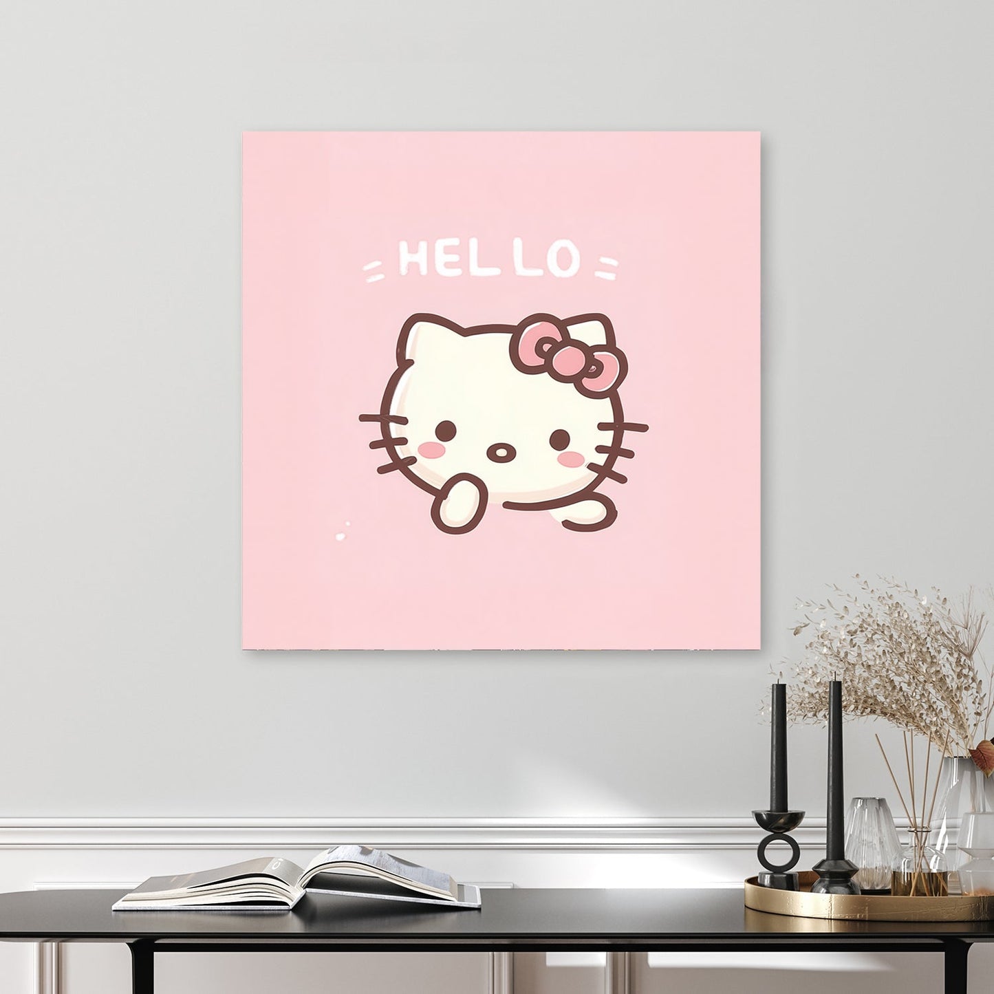 cute hello kitty pink cartoon wall art
