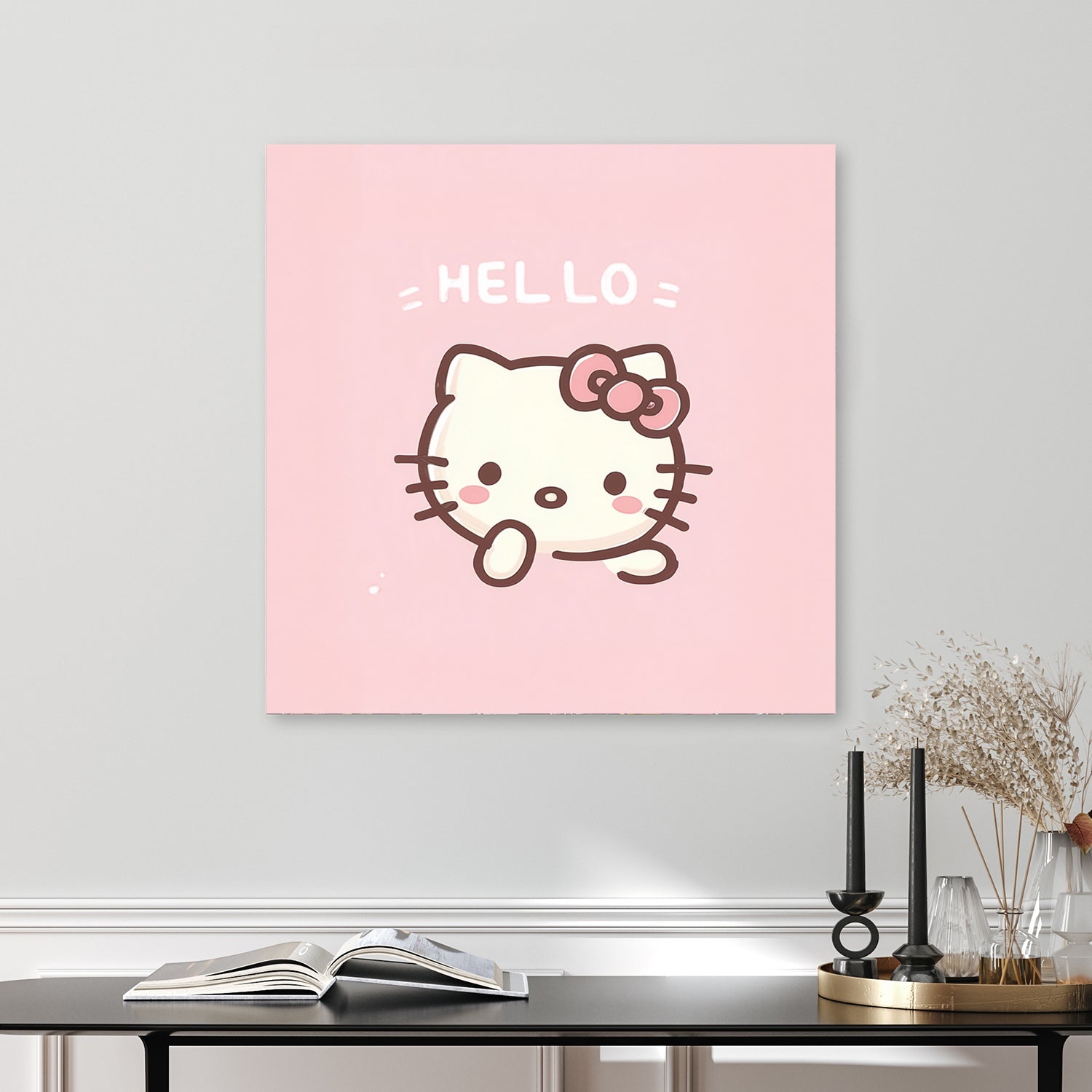 cute hello kitty pink cartoon wall art
