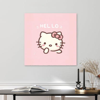 cute hello kitty pink cartoon wall art