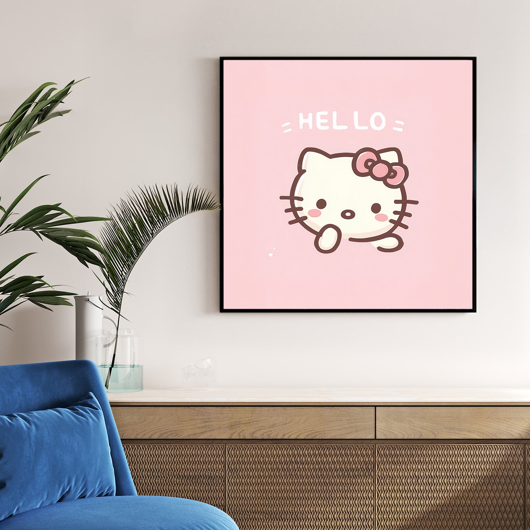 cute hello kitty pink cartoon wall art