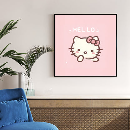 cute hello kitty pink cartoon wall art