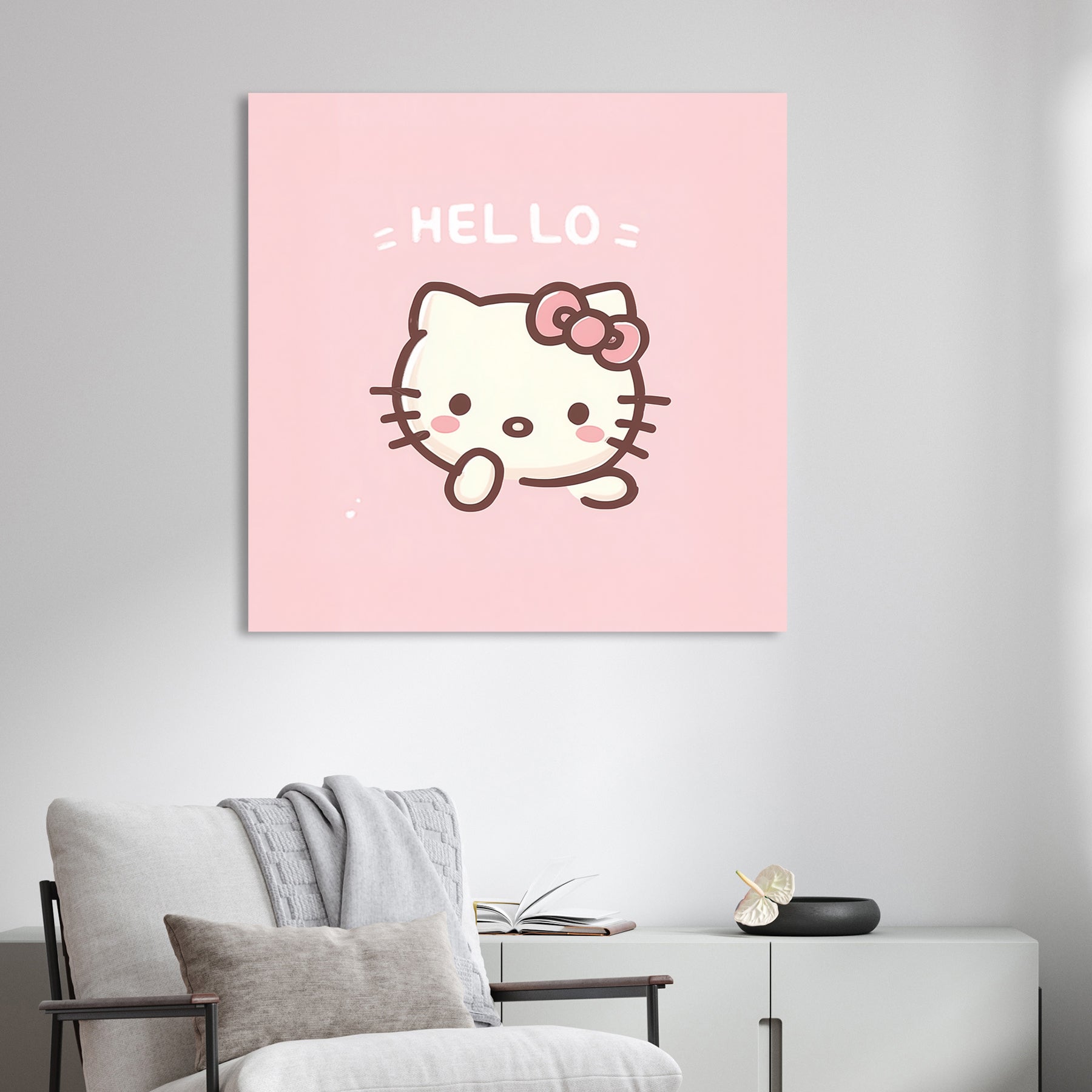 cute hello kitty pink cartoon wall art