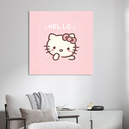 cute hello kitty pink cartoon wall art