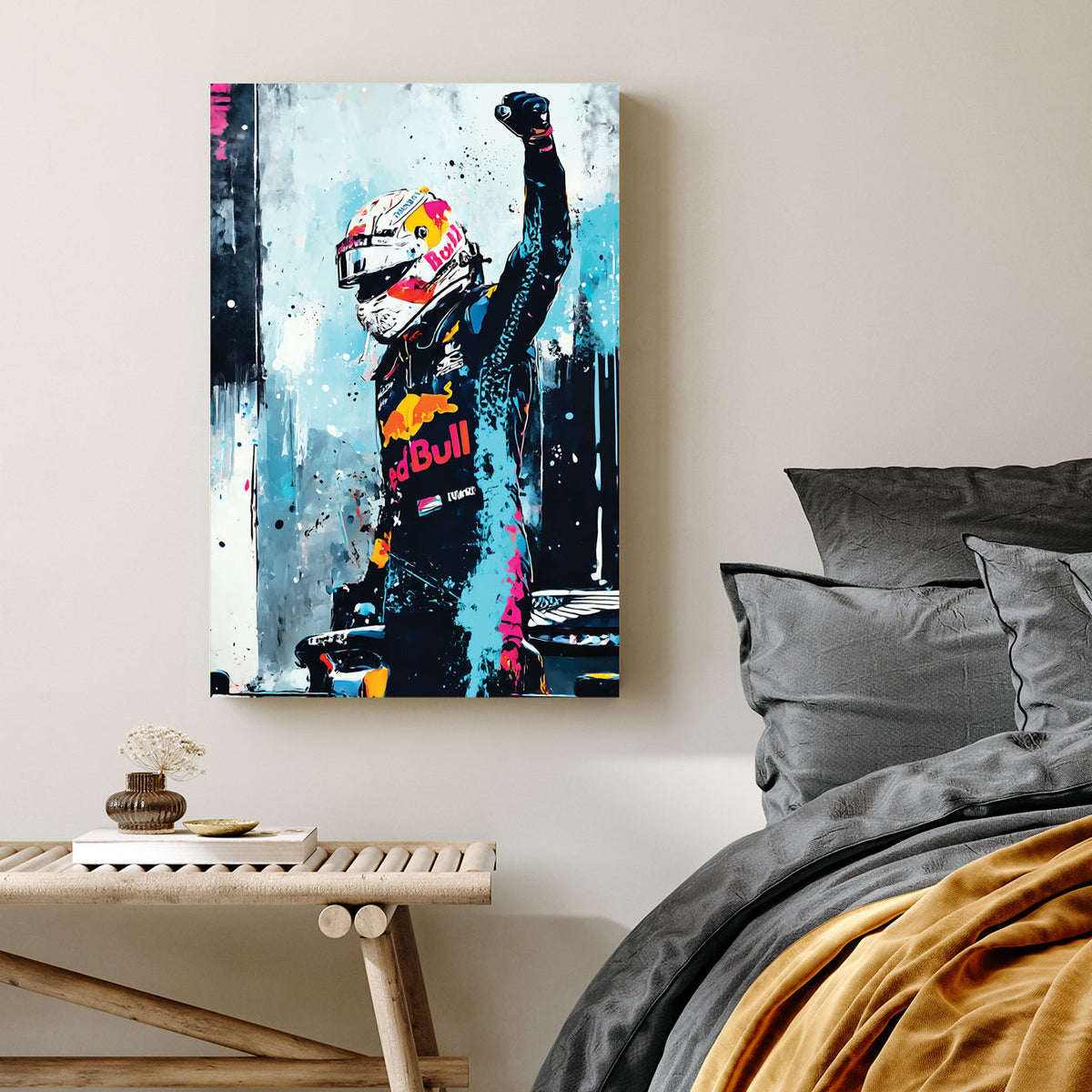 Max Verstappen racing champion victory wall art