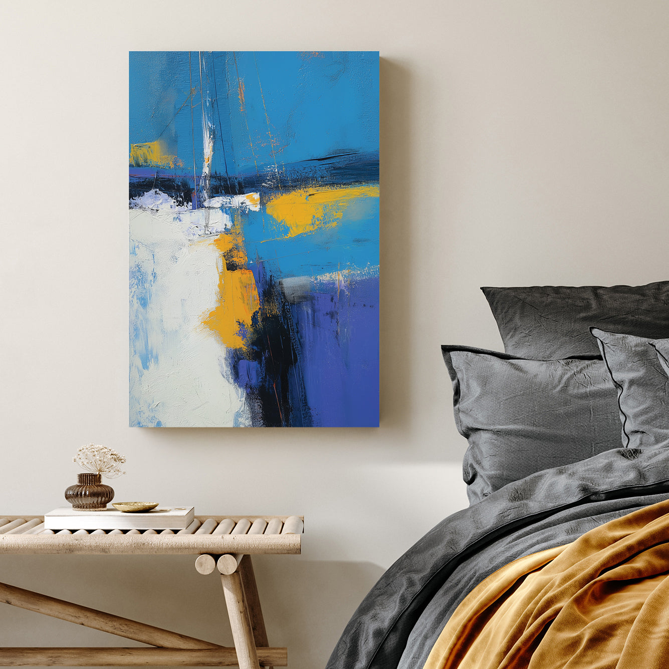 abstract blue yellow modern wall art