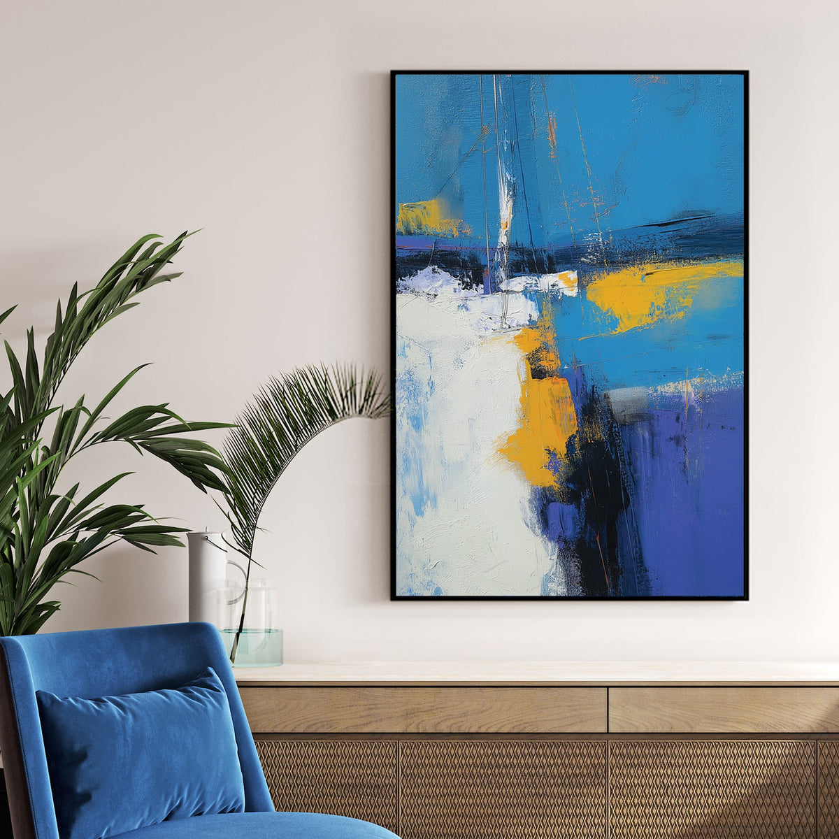 abstract blue yellow modern wall art