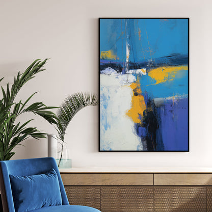abstract blue yellow modern wall art