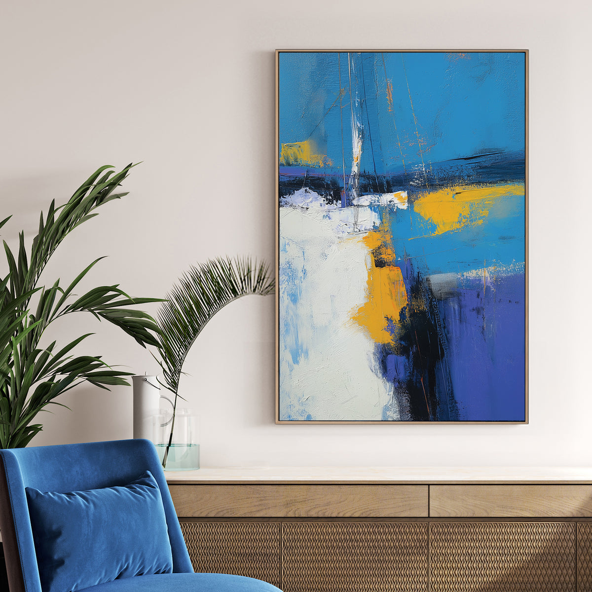 abstract blue yellow modern wall art
