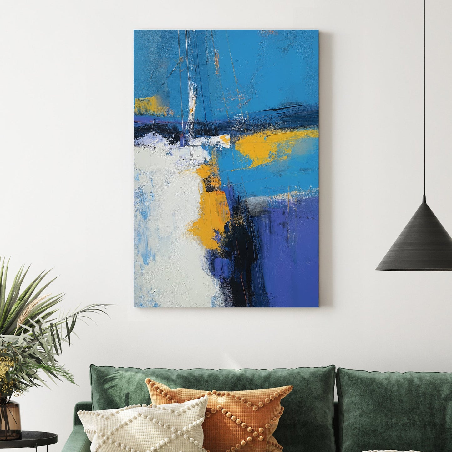abstract blue yellow modern wall art
