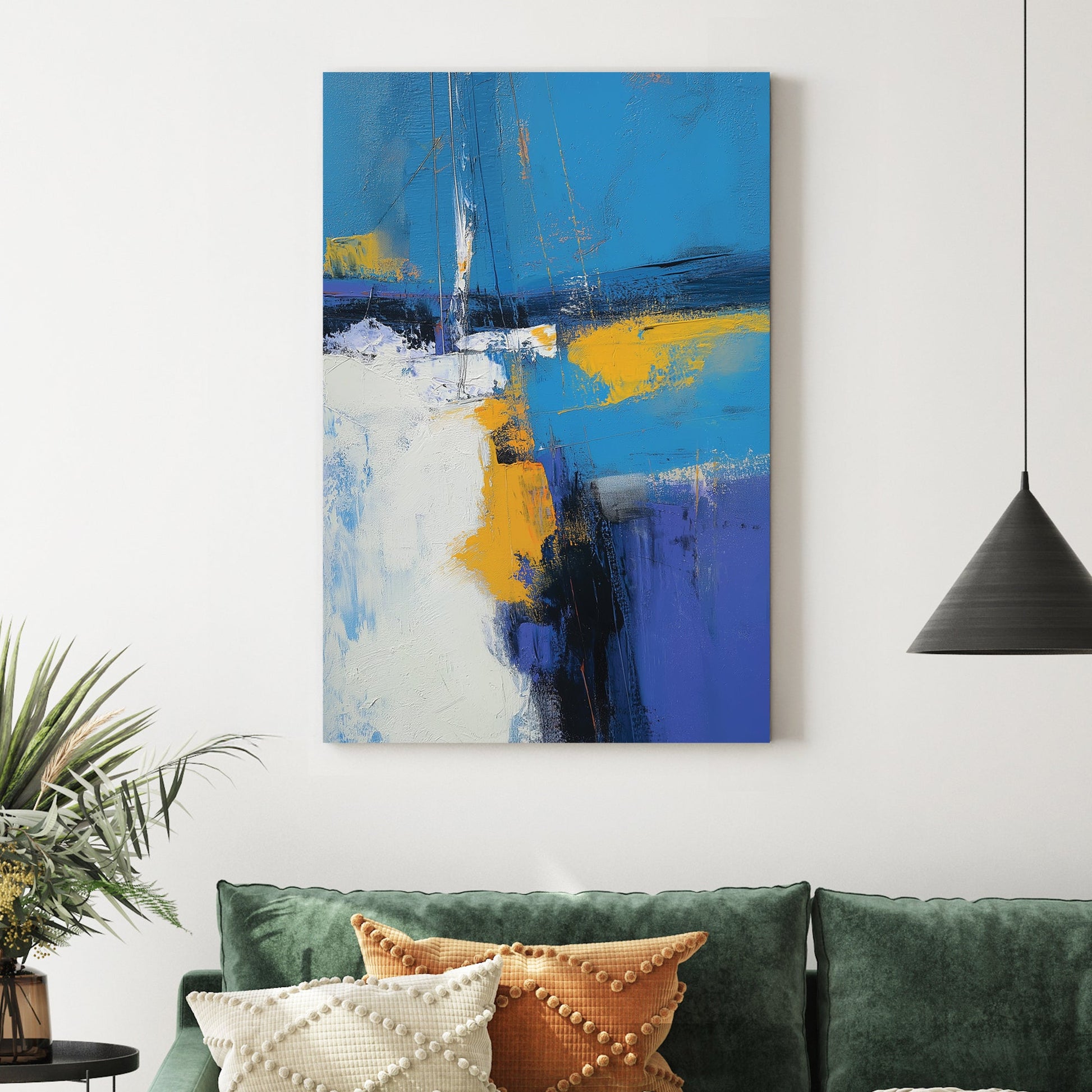 abstract blue yellow modern wall art