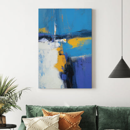 abstract blue yellow modern wall art